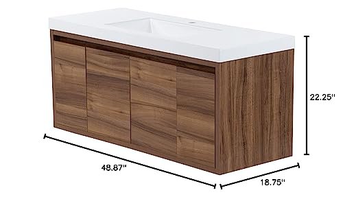 Spring Mill Cabinets Kelby 48 Inch Modern Floating Bathroom Vanity with White Single Sink Top
